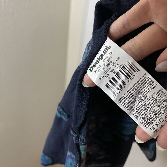 DESIGUAL blue abstract circles sequin v-neck long sleeve wrapped dress EU Small - Picture 4 of 9